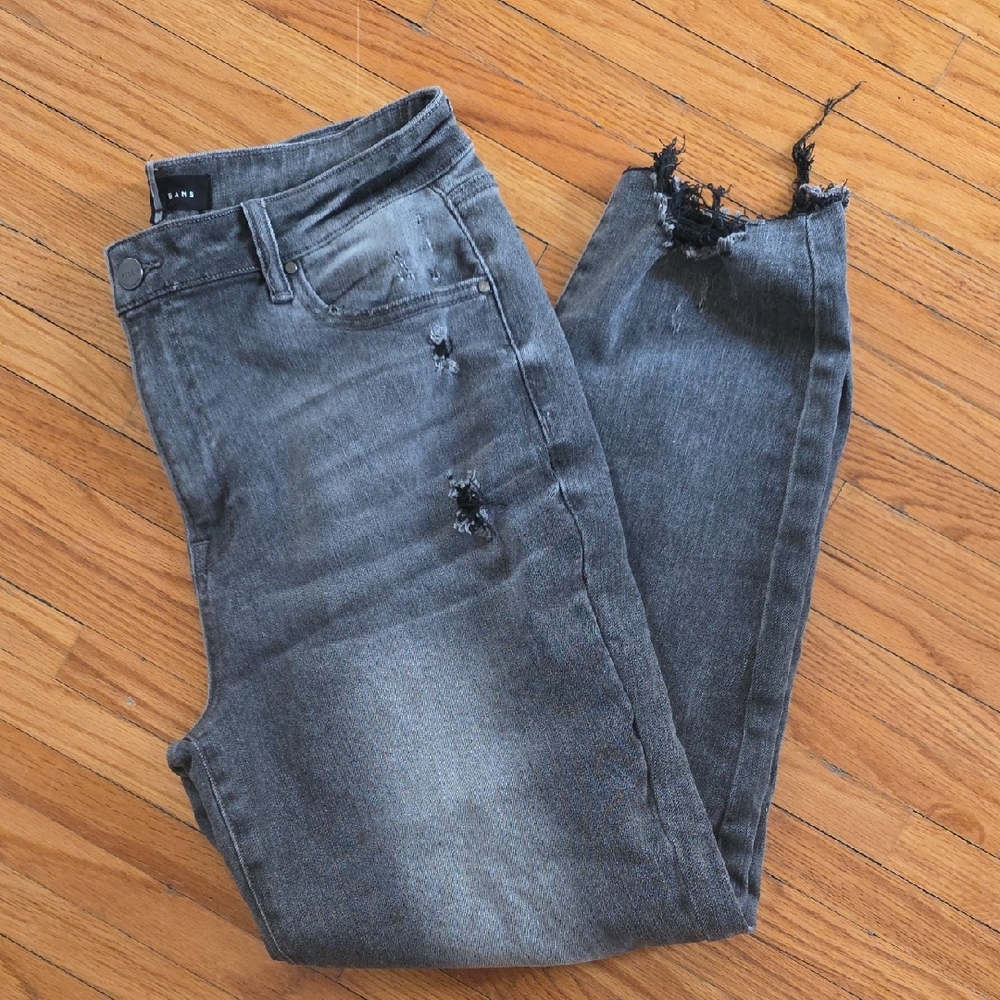 Risen-New Women's Distressed Black/grey Skinny Jeans 26.5 Inch Inseam Size 15/32